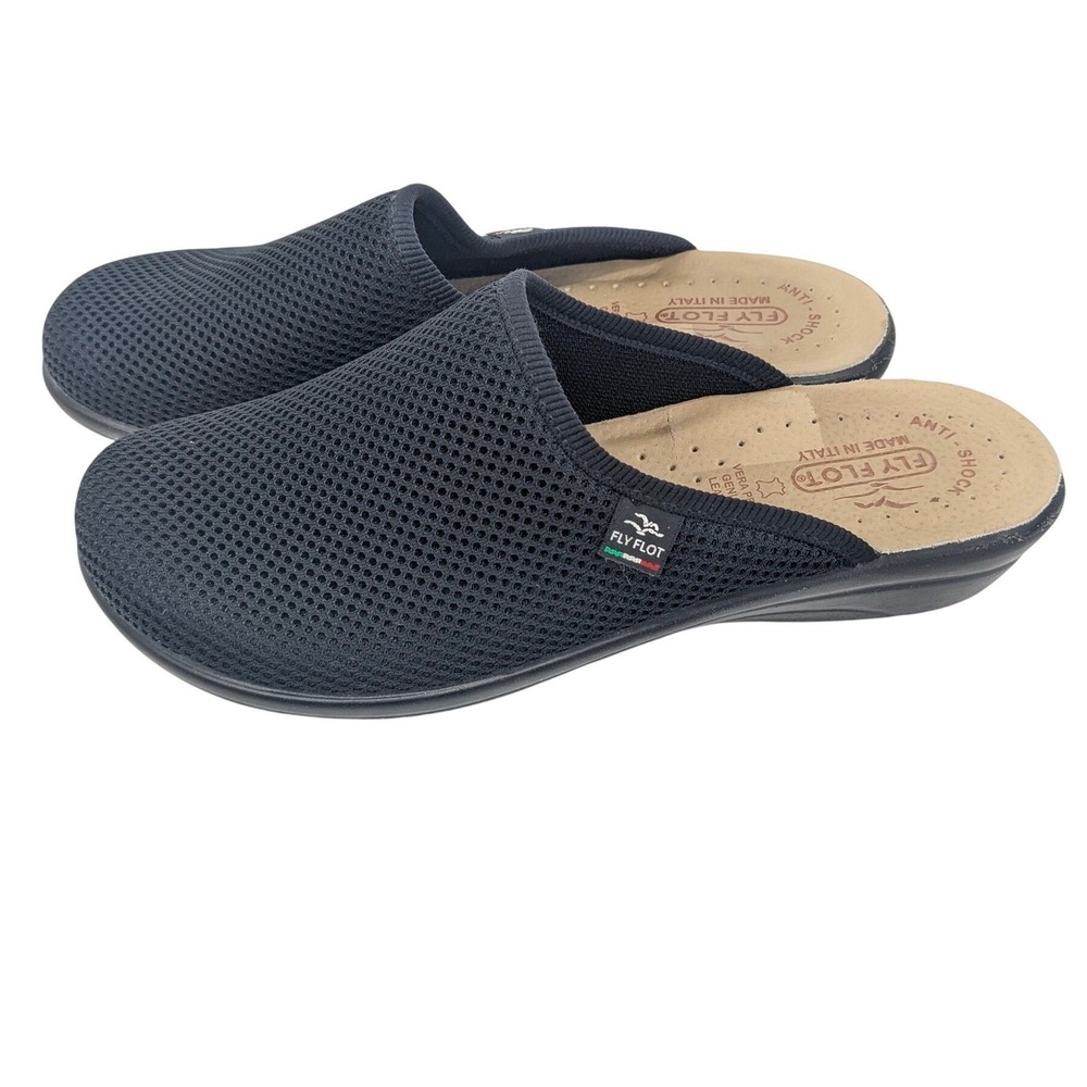 Fly Flot Mesh Clogs Womens 40 9 Black Slip‎ On Comfort Mules Made in Italy Shoes